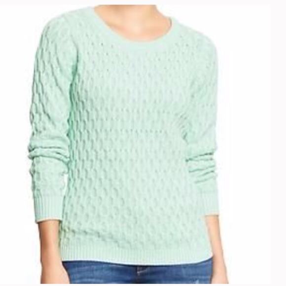 Old Navy textured fisherman sweater Mint Green Honeycomb knit pullover cotton M - Picture 1 of 13